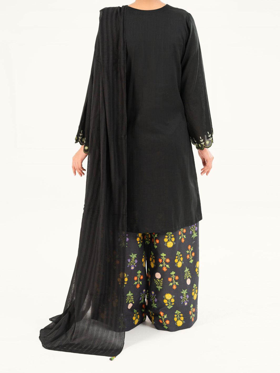 Dobby Black Stitched Suit - Almirah
