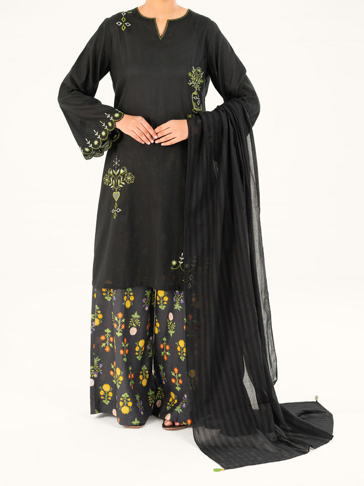 Dobby Black Stitched Suit - Almirah