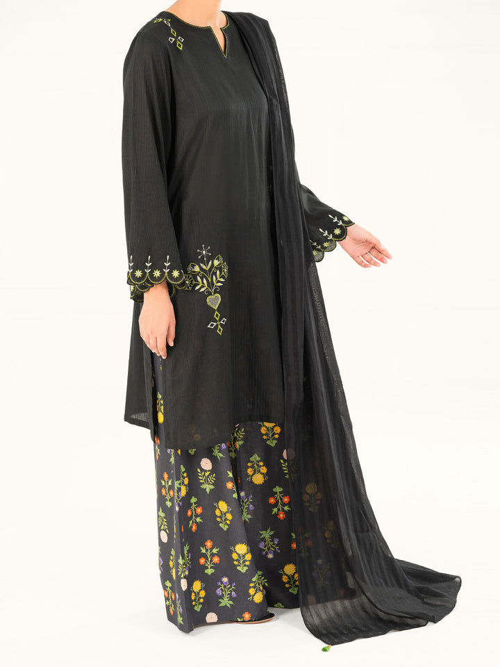 Dobby Black Stitched Suit - Almirah