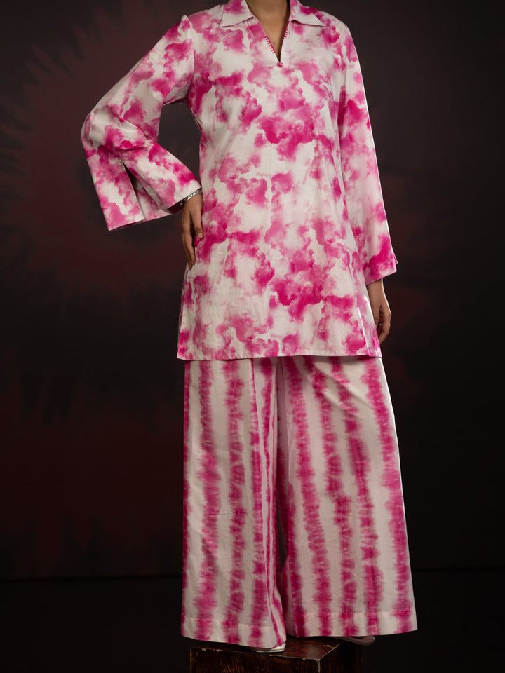 Dobby Pink Stitched Suit - Almirah