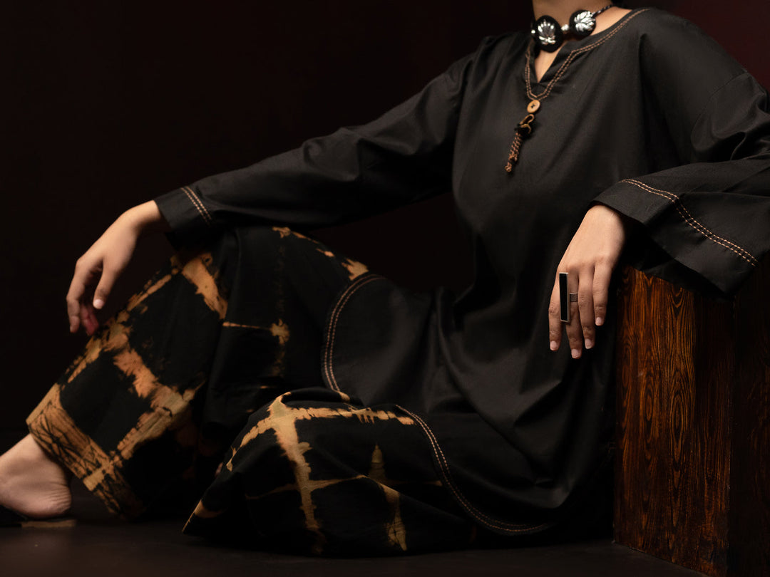 Dobby Black Stitched Suit - Almirah