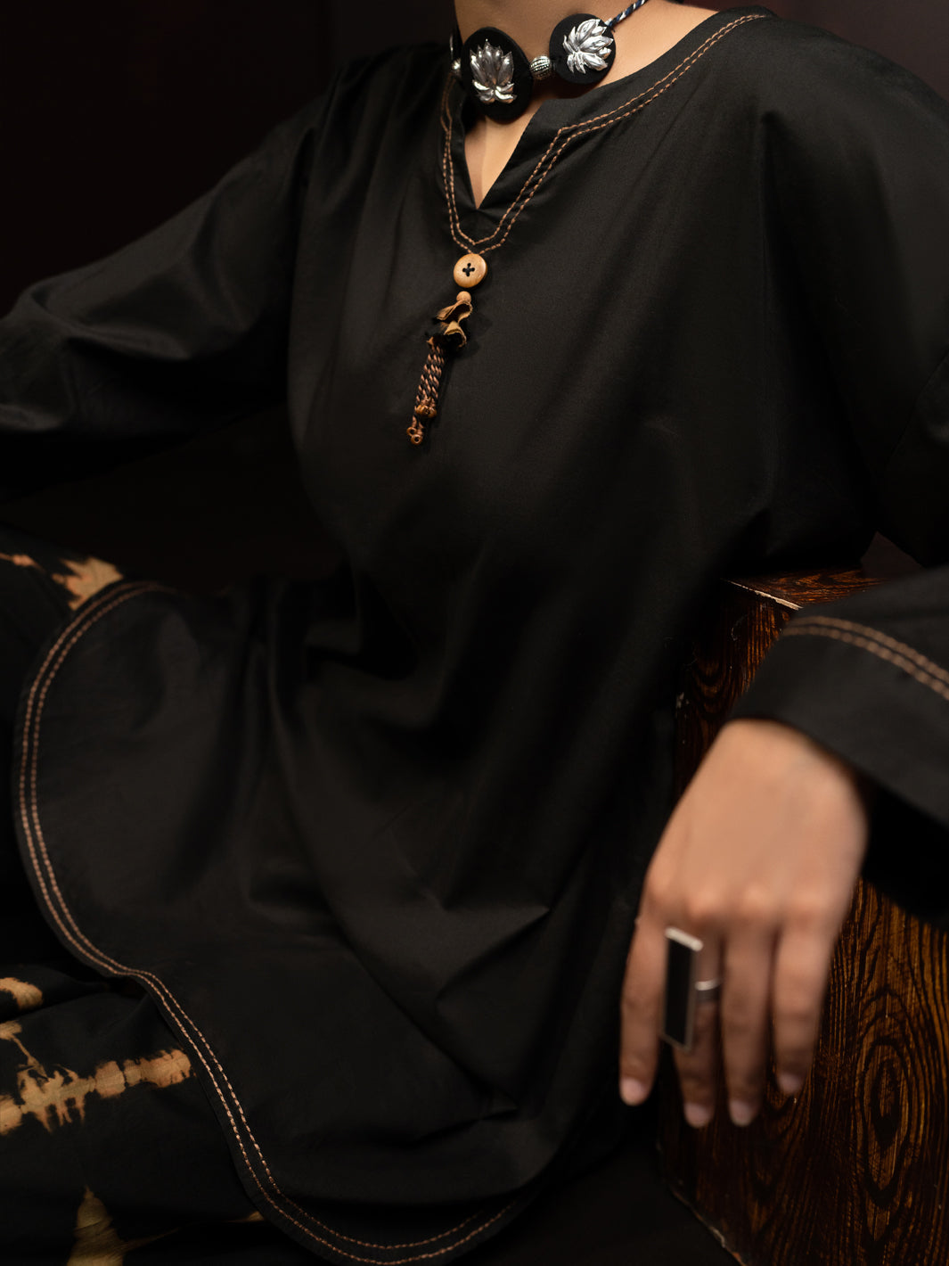 Dobby Black Stitched Suit - Almirah