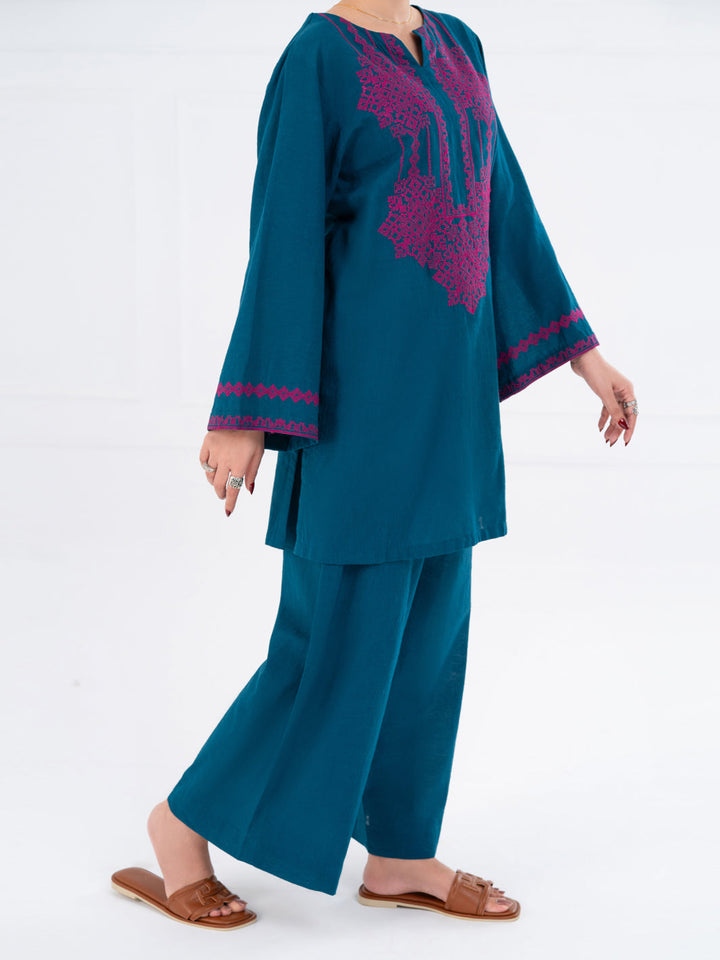 Cambric Turquoise Stitched Suit - Almirah