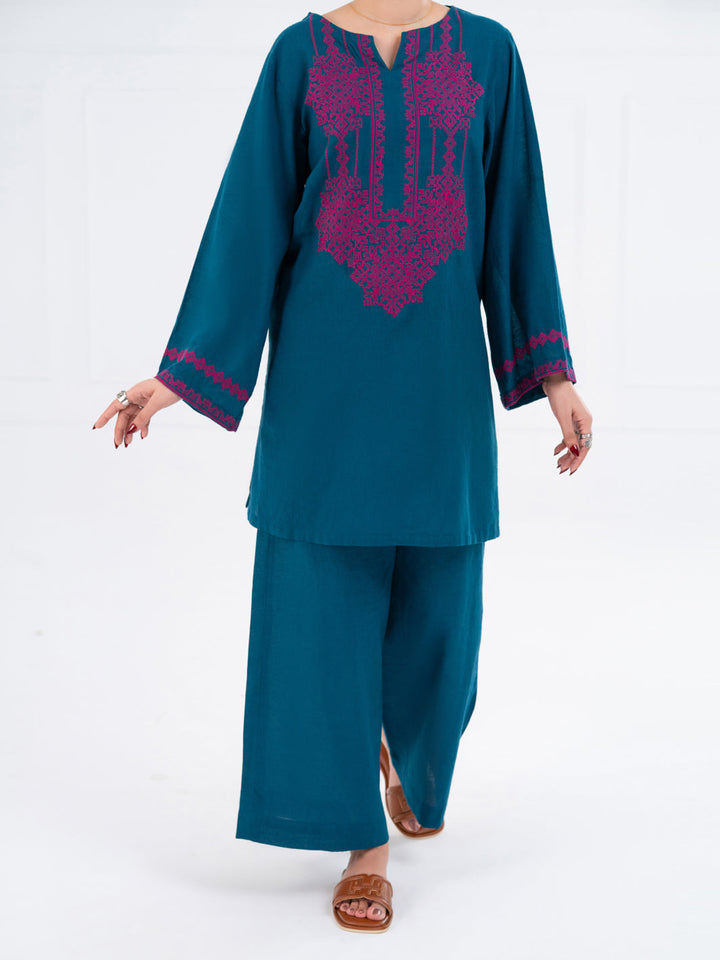 Cambric Turquoise Stitched Suit - Almirah