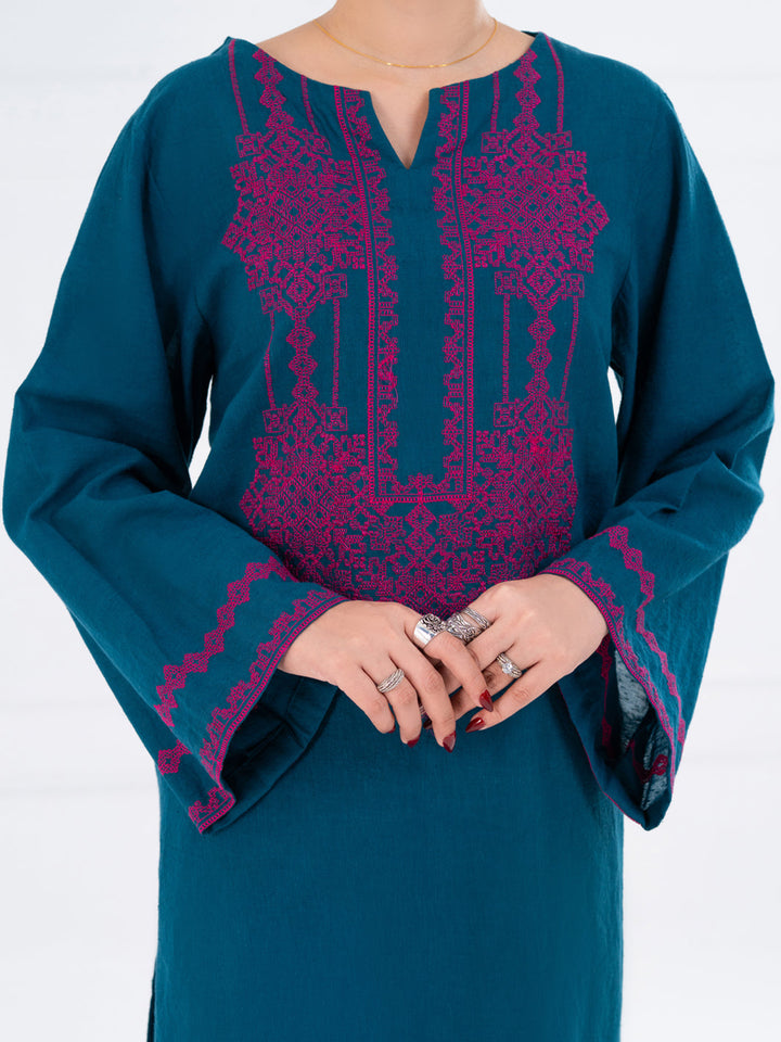 Cambric Turquoise Stitched Suit - Almirah