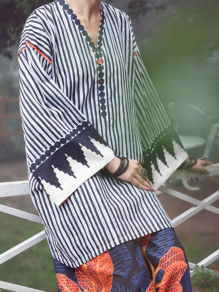 Cambric Black White Stitched Suit - Almirah