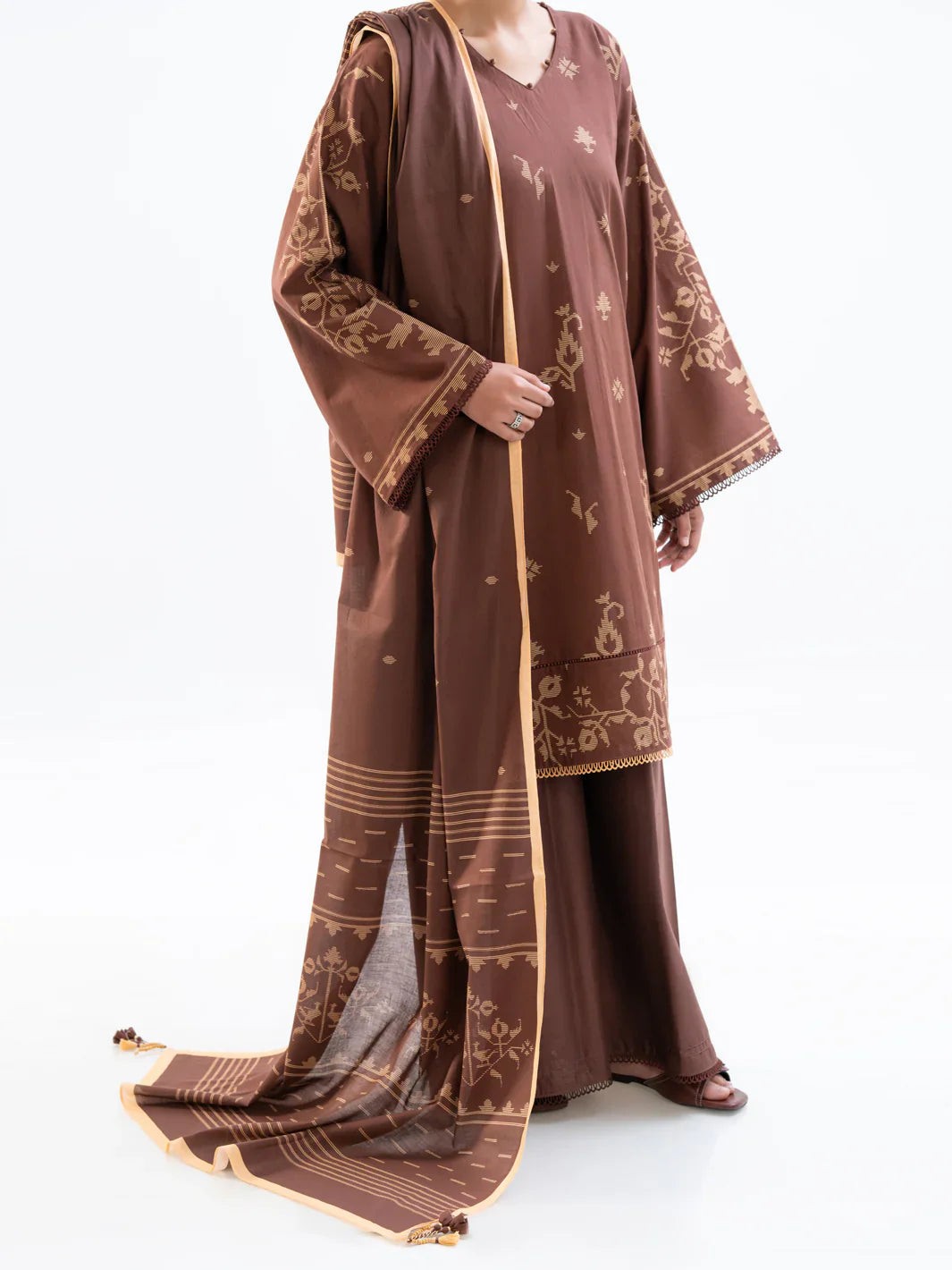Cambric Brown Unstitched Suit - Almirah