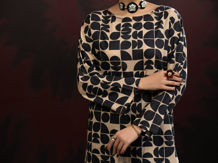 Cambric Black & White Stitched Suit - Almirah