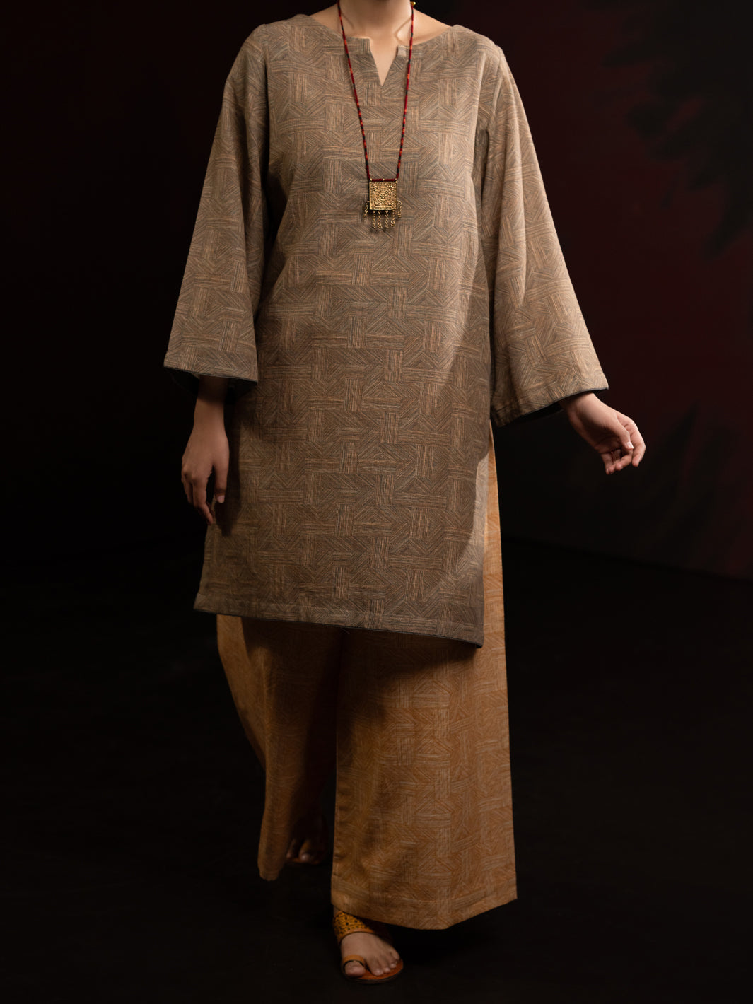 Slub Khaddar Beige Stitched Suit - Almirah