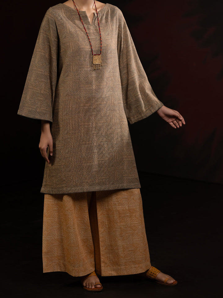Slub Khaddar Beige Stitched Suit - Almirah