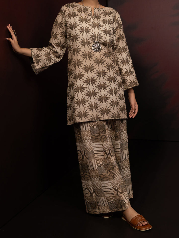 Slub Khaddar Beige Stitched Suit - Almirah