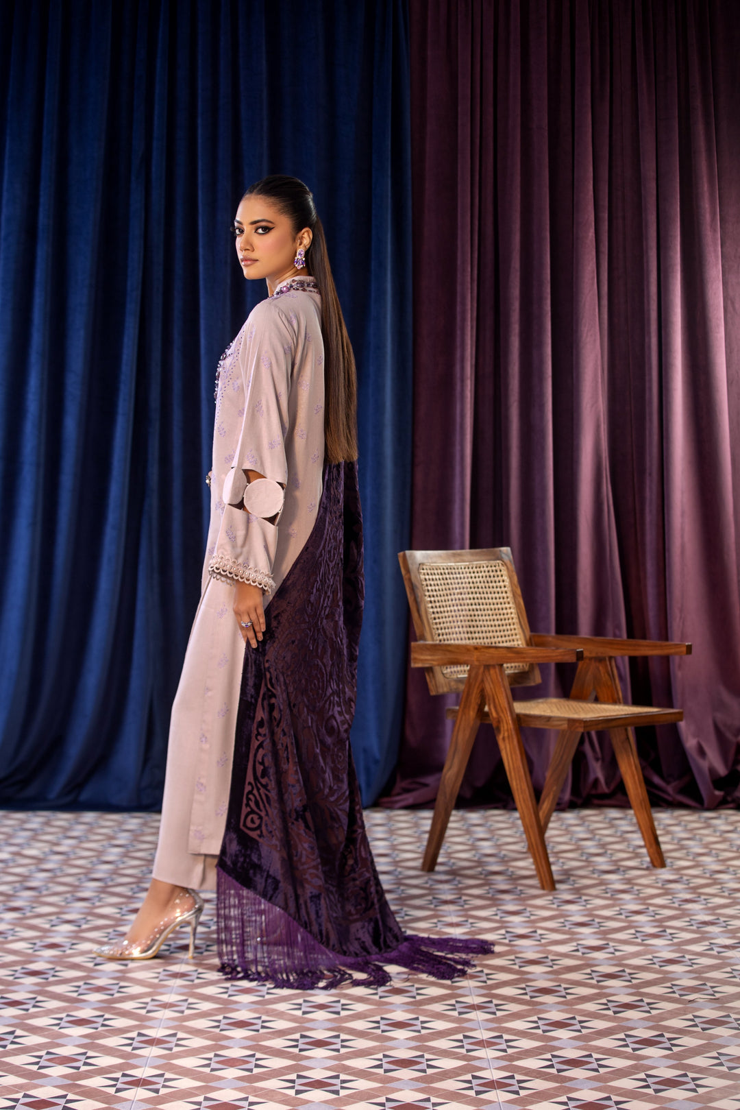 Embroidered Wool Lilac Stitched Suit - Lala Brocade Vol I