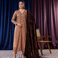 Embroidered Wool Brown Stitched Suit - Lala Brocade Vol I