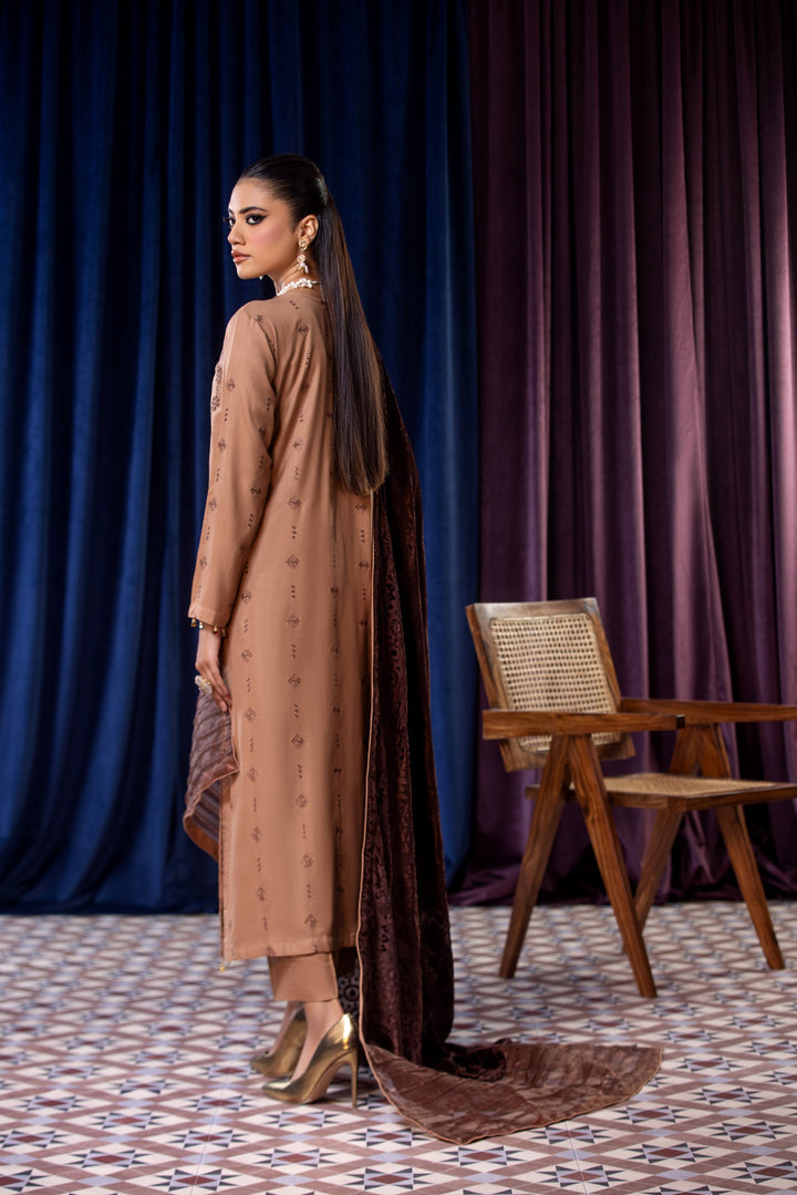 Embroidered Wool Brown Stitched Suit - Lala Brocade Vol I