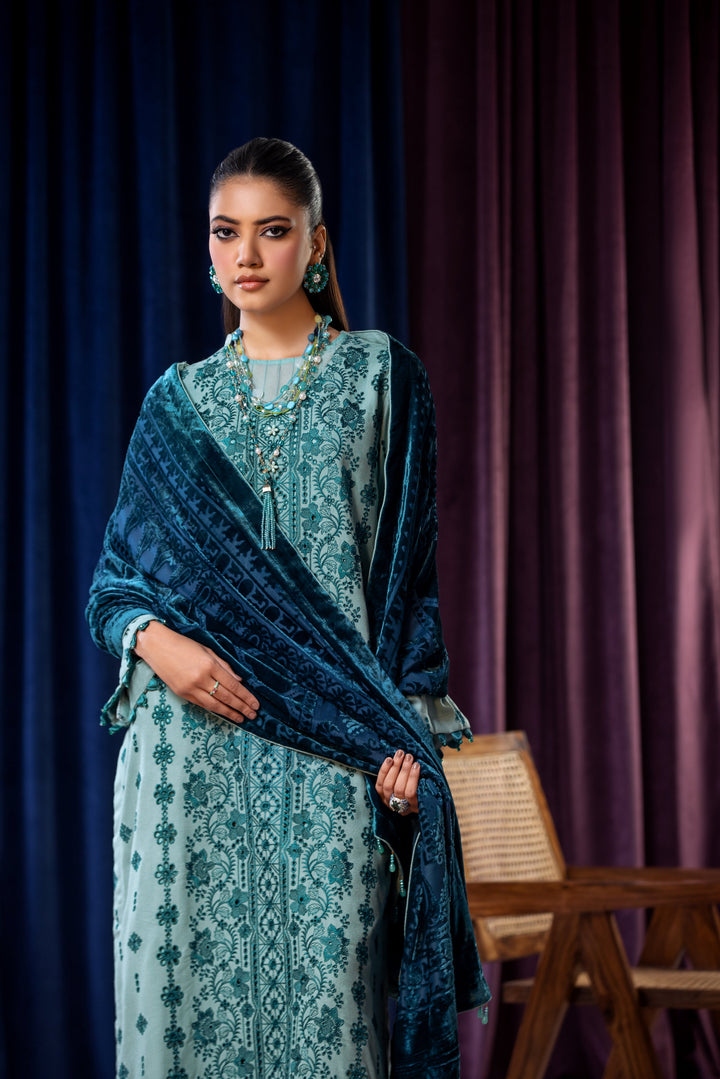 Embroidered Wool Ferozi Stitched Suit - Lala Brocade Vol I
