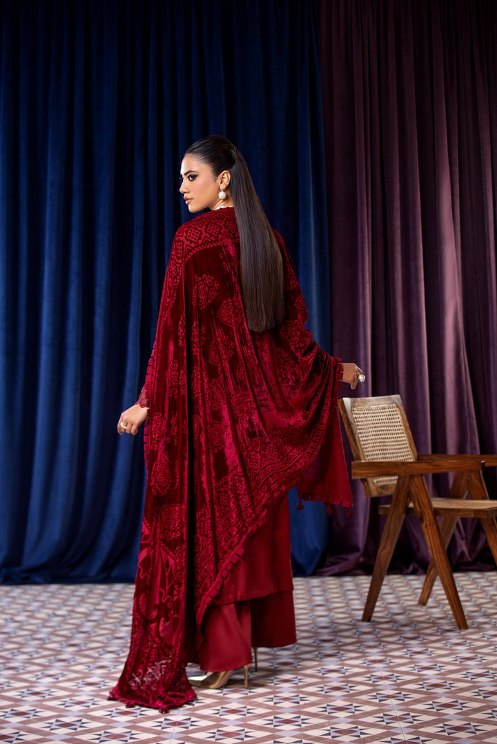 Embroidered Wool Red Stitched Suit - Lala Brocade Vol I