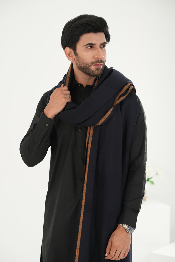Premium Navy Blue Dhussa Wool Shawl - Jiah
