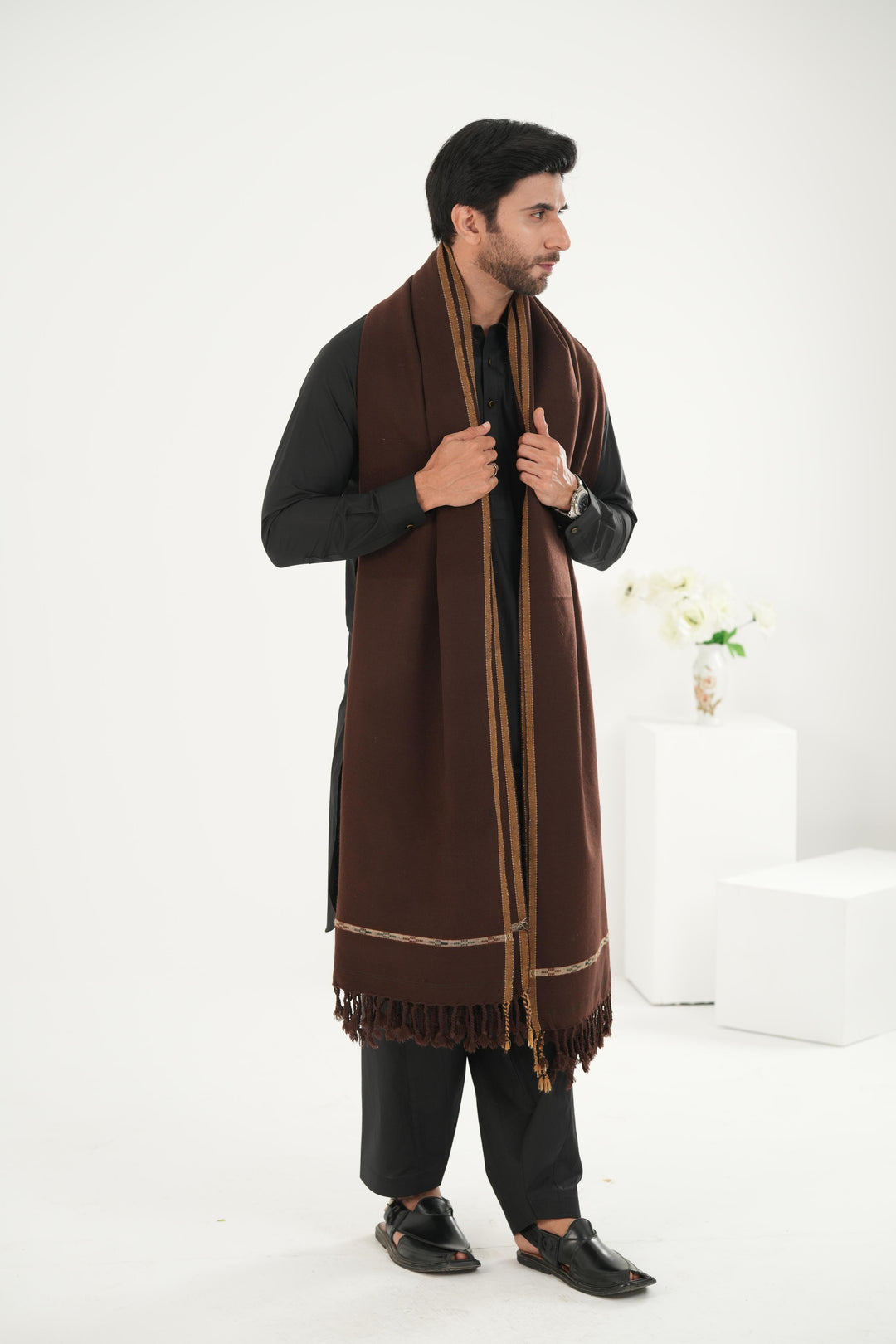 Premium Dark Brown Dhussa Wool Shawl - Jiah