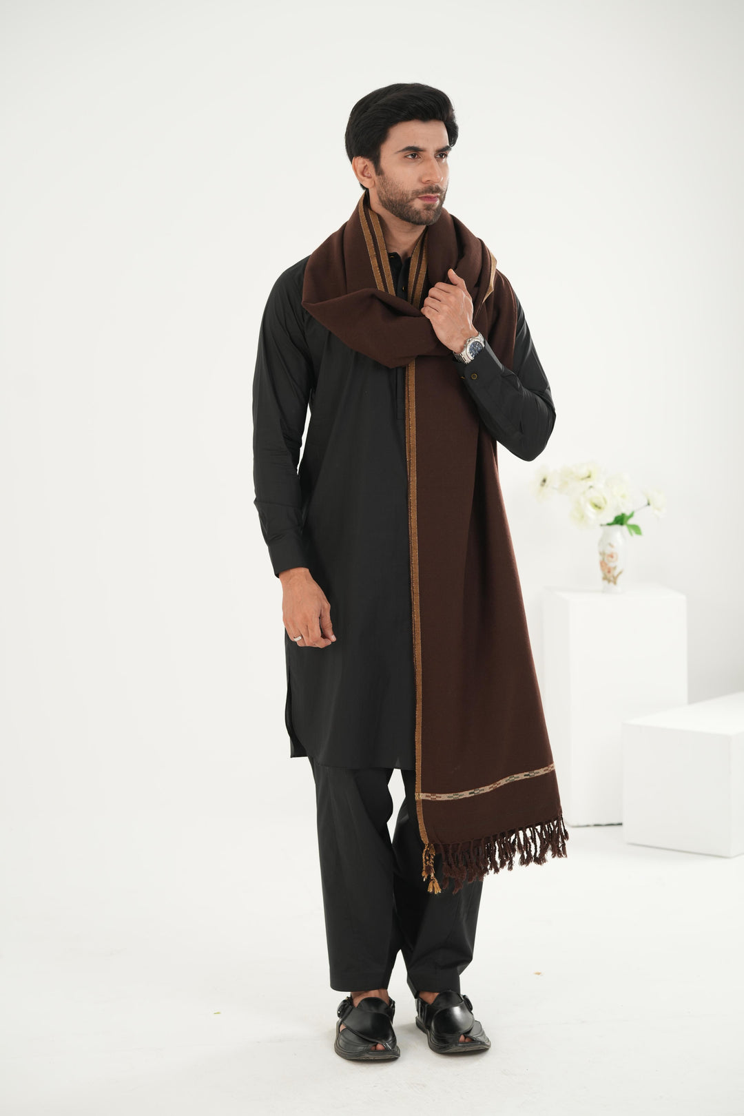 Premium Dark Brown Dhussa Wool Shawl - Jiah