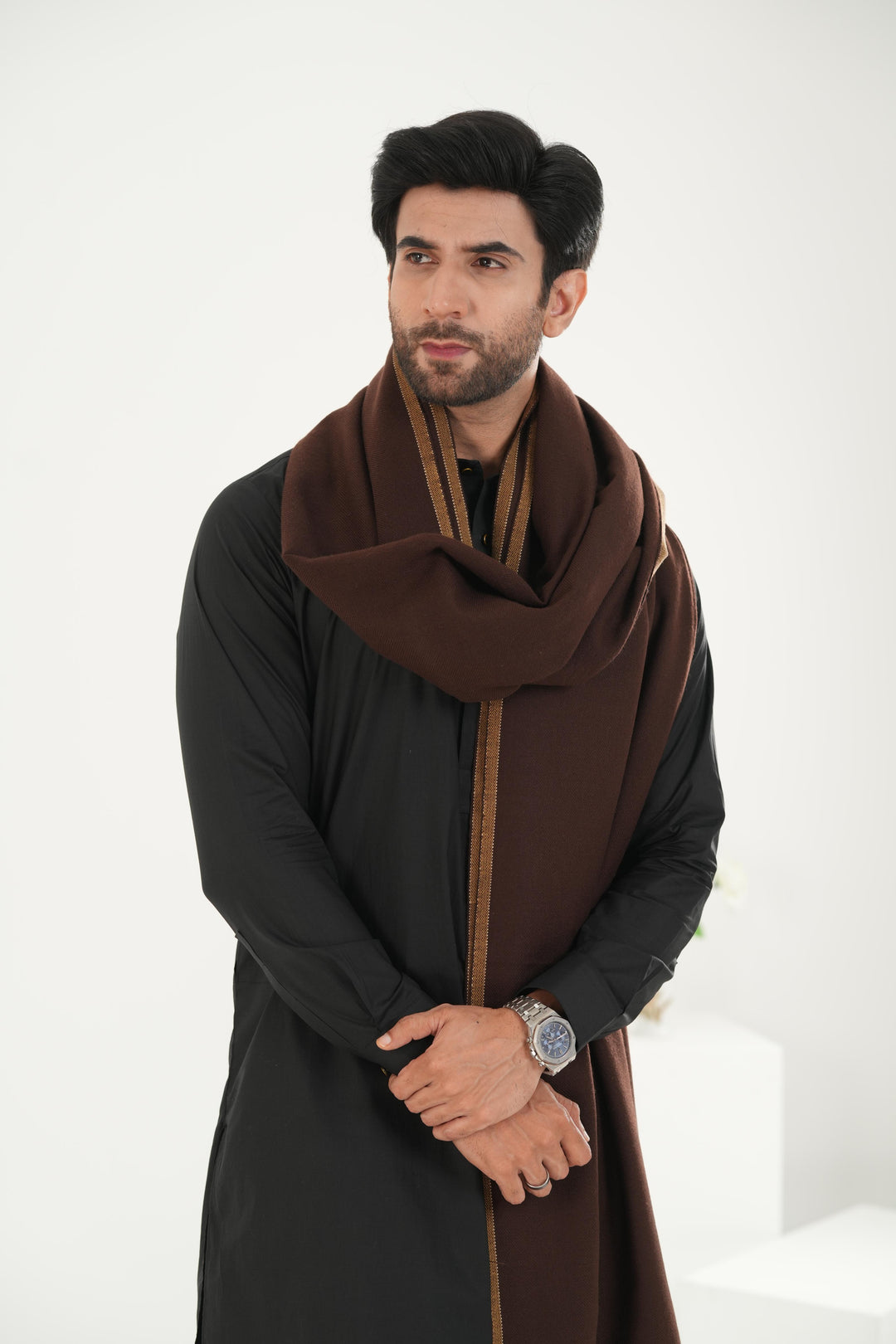 Premium Dark Brown Dhussa Wool Shawl - Jiah