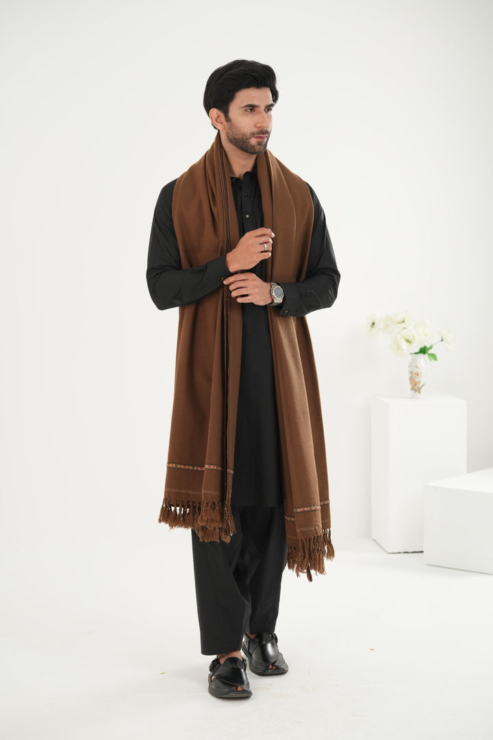 Premium Dark Brown Dhussa Wool Shawl - Jiah