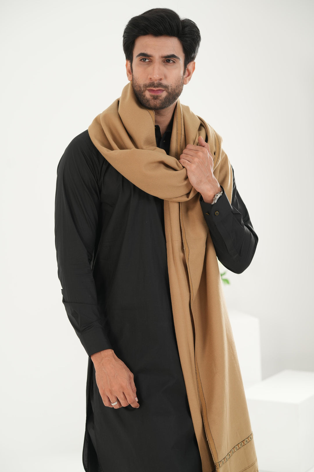 Premium Light Brown Dhussa Wool Shawl - Jiah