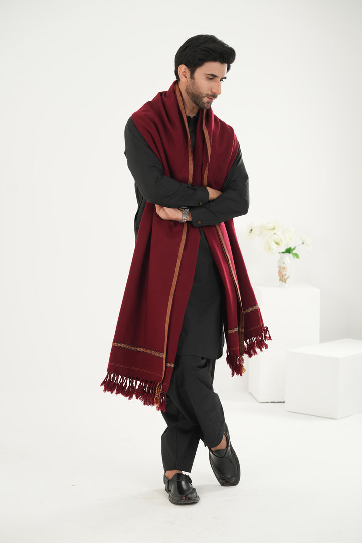 Premium Maroon Dhussa Wool Shawl - Jiah