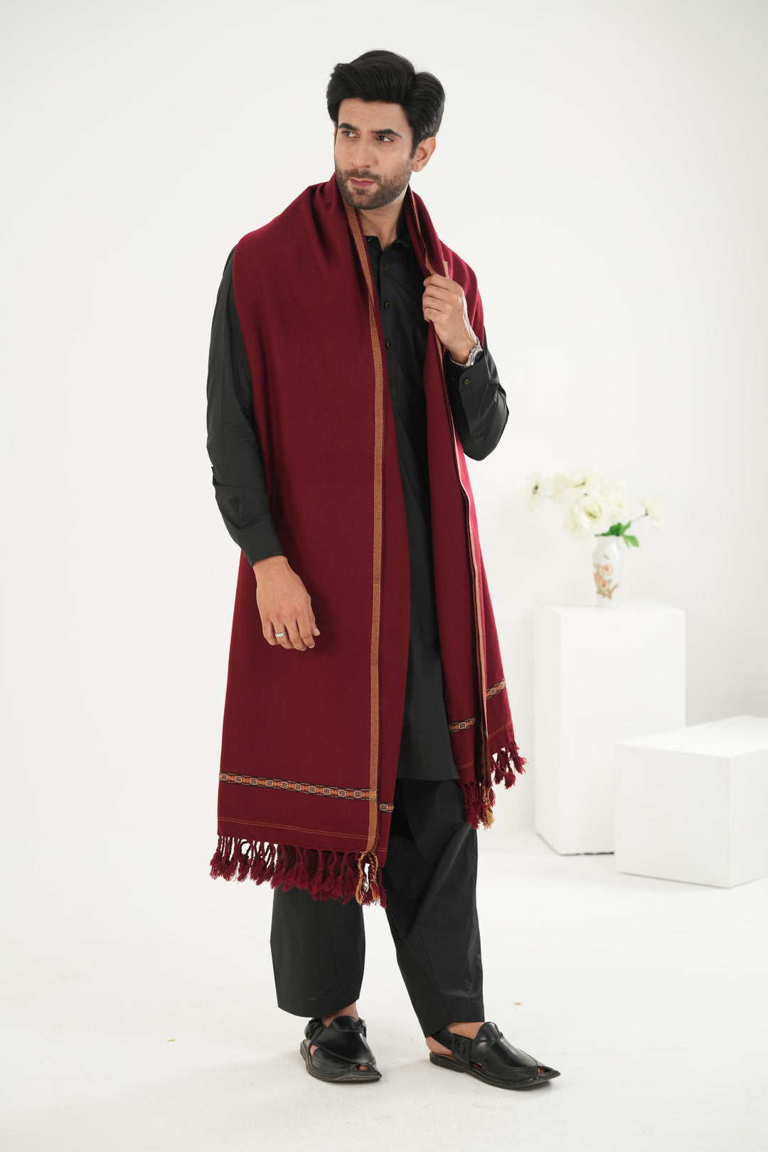 Premium Maroon Dhussa Wool Shawl - Jiah