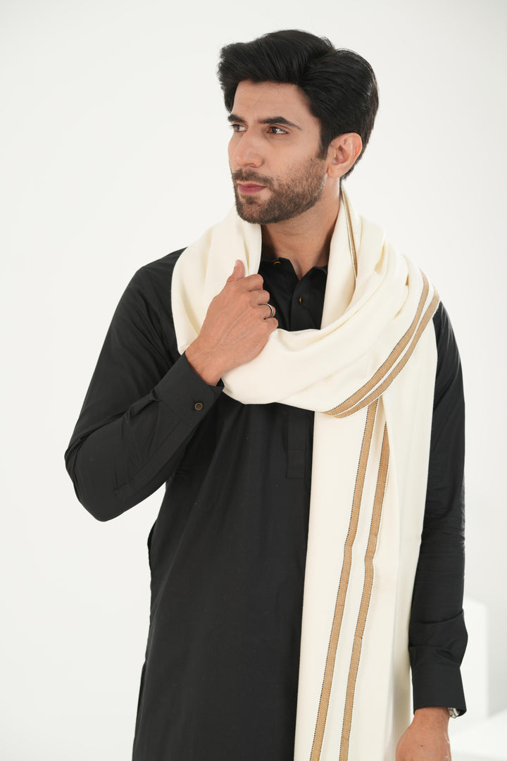 Premium Off White Dhussa Wool Shawl - Jiah