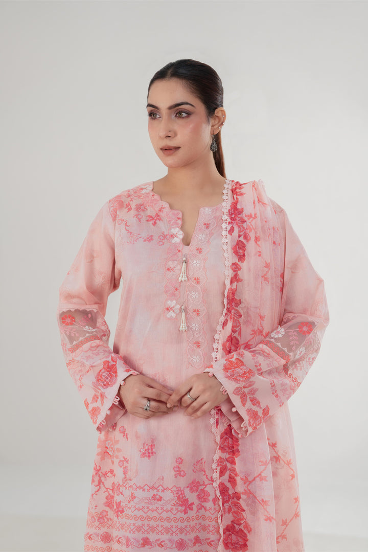 Blush Threads - Cross Stitch Embroidered Lawn Stitched