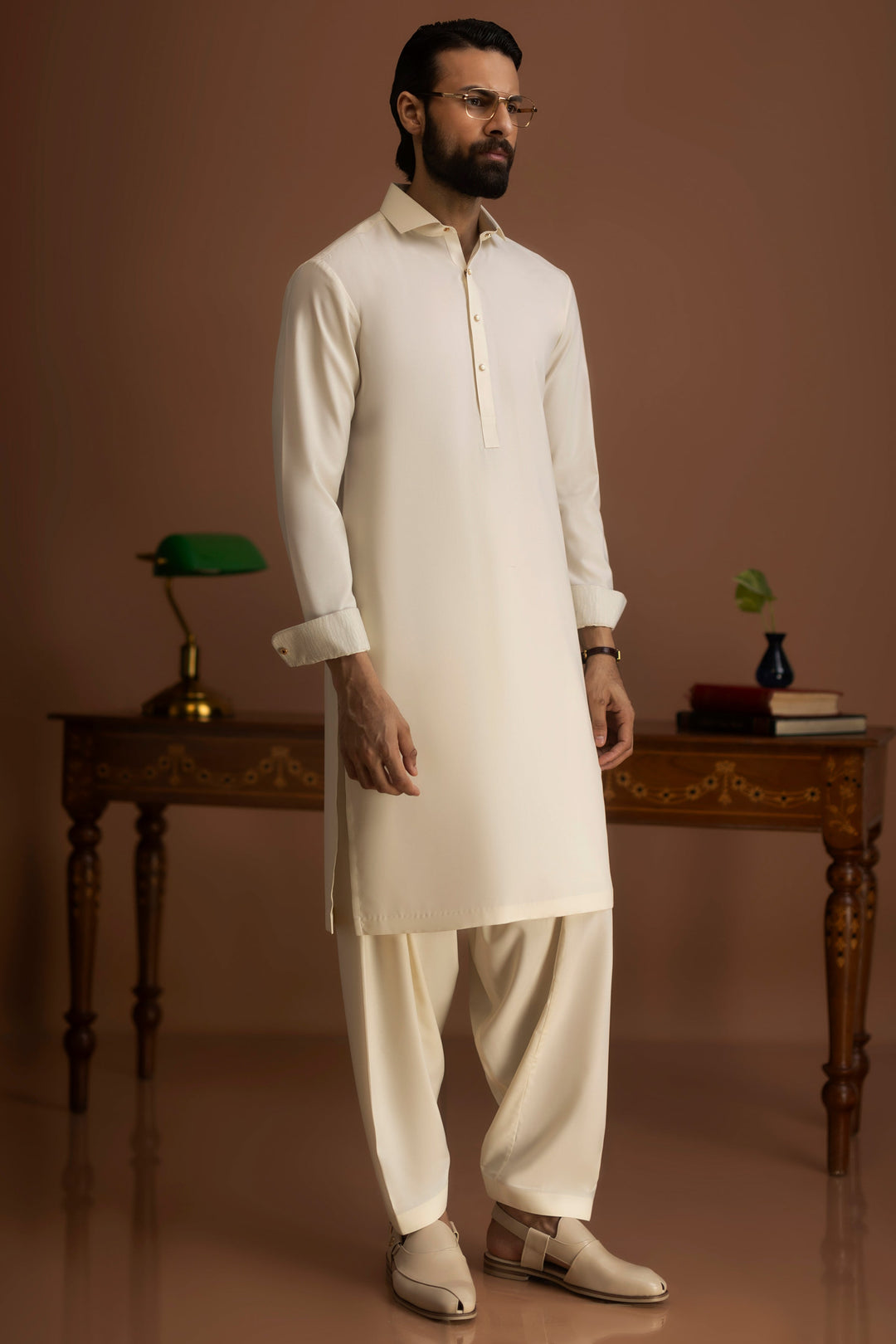 Blended Cream Shalwar Kameez - J. Junaid Jamshed