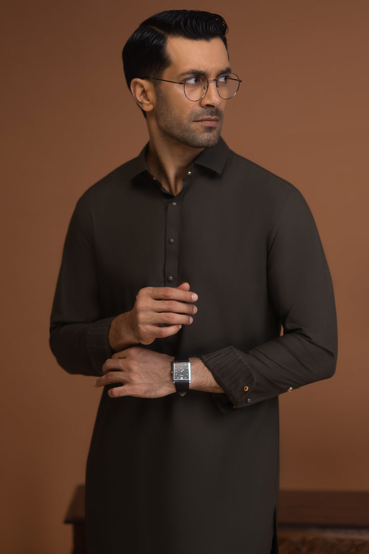 Blended Dark Olive Shalwar Kameez - J. Junaid Jamshed
