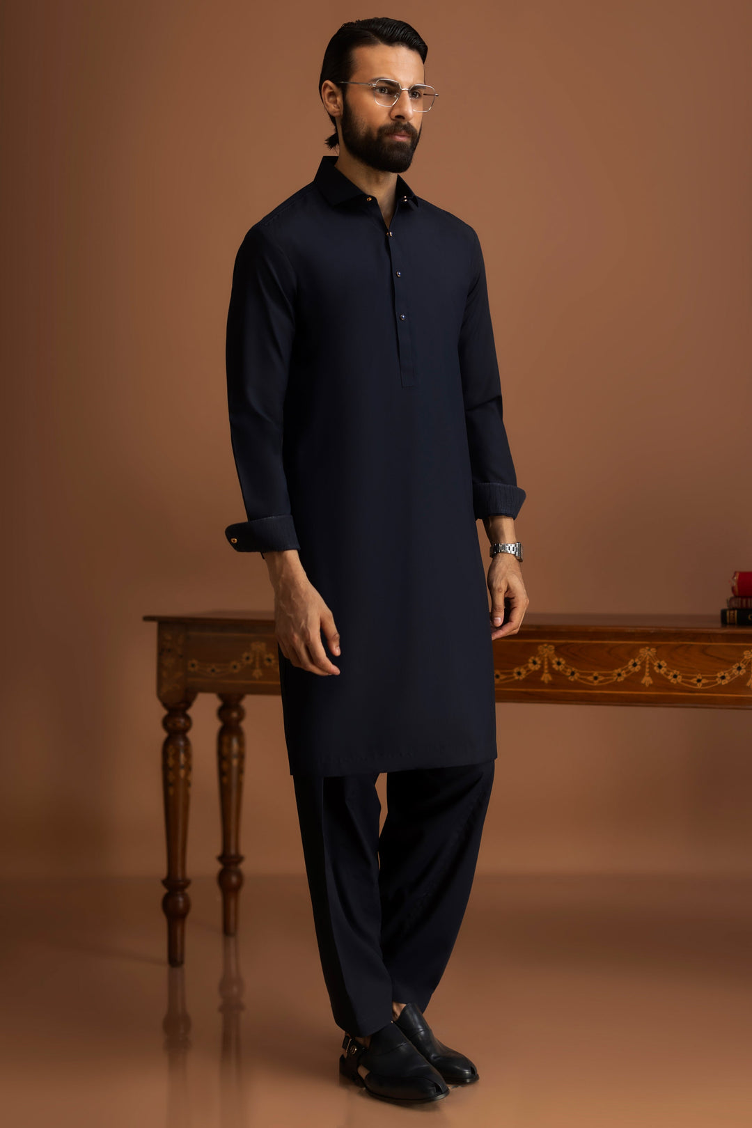 Blended Navy Shalwar Kameez - J. Junaid Jamshed