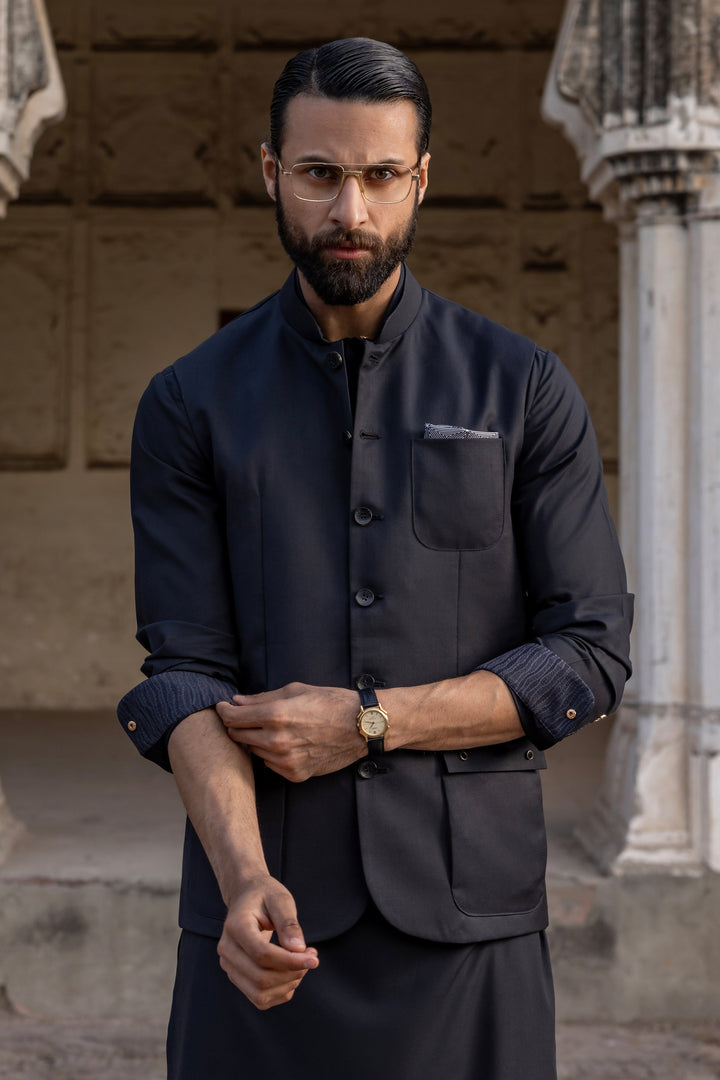 Blended Black Shalwar Kameez - J. Junaid Jamshed