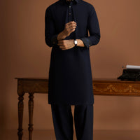 Blended Blue Black Shalwar Kameez - J. Junaid Jamshed