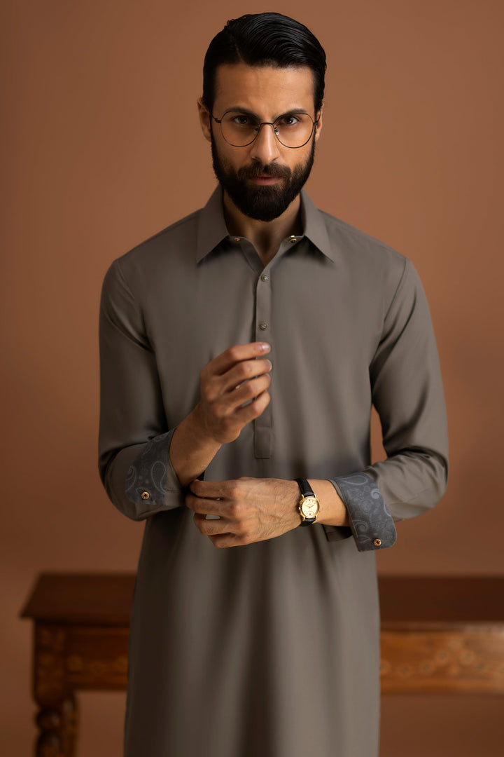 Blended Light Olive Shalwar Kameez - J. Junaid Jamshed