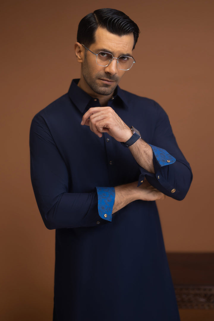 Blended Navy Shalwar Kameez - J. Junaid Jamshed