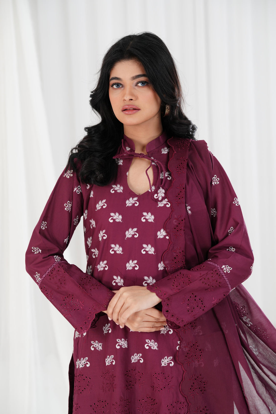 Celestial Berry - Cross Stitch Chikankari Stitched