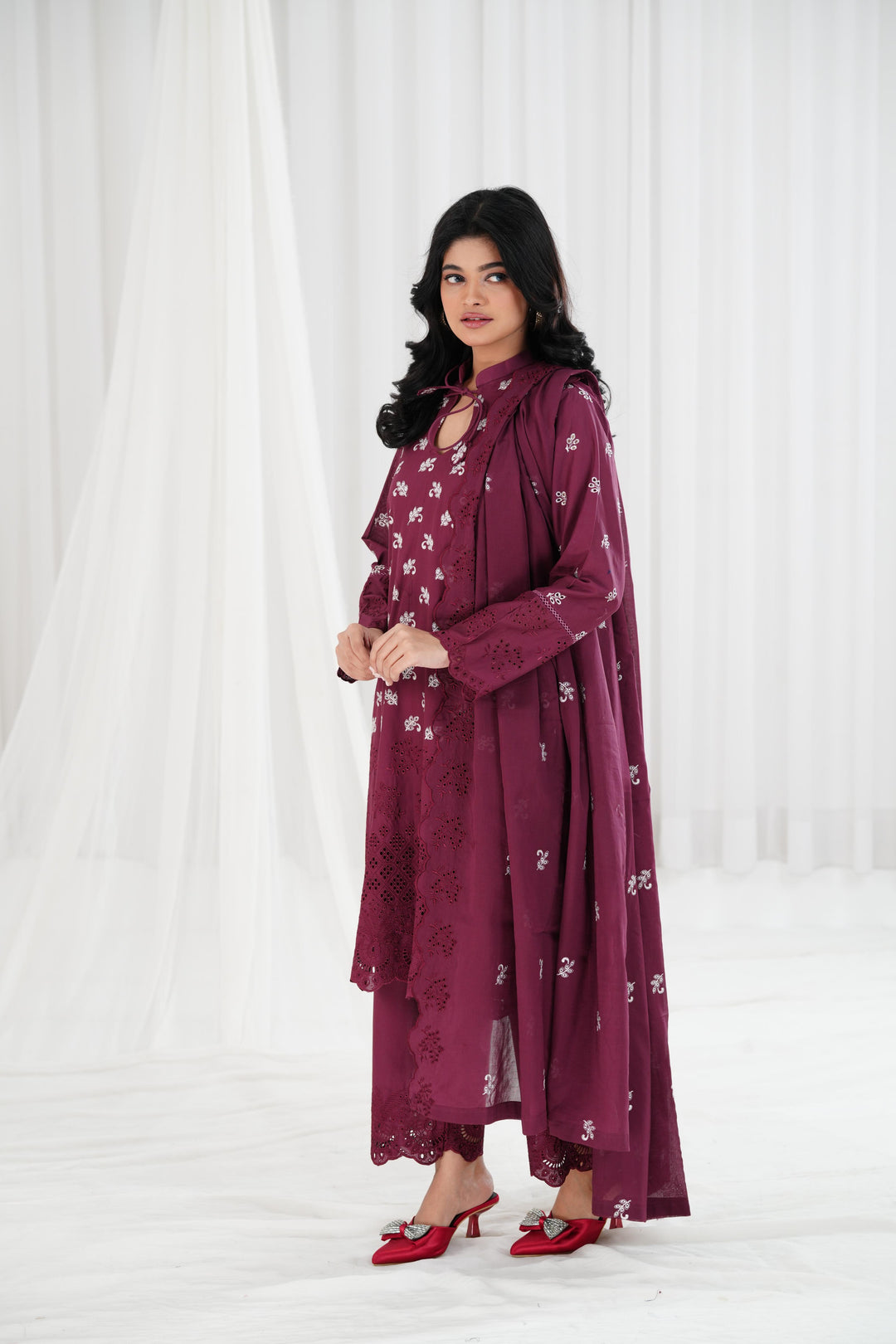 Celestial Berry - Cross Stitch Chikankari Stitched