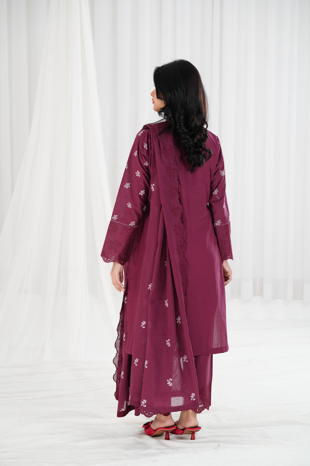 Celestial Berry - Cross Stitch Chikankari Stitched