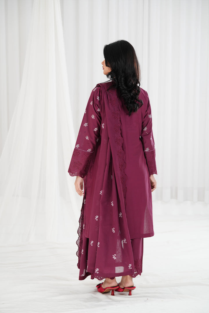 Celestial Berry - Cross Stitch Chikankari Stitched