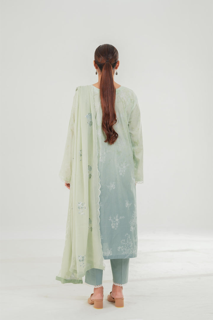 Cloud Green - Cross Stitch Embroidered Lawn Stitched