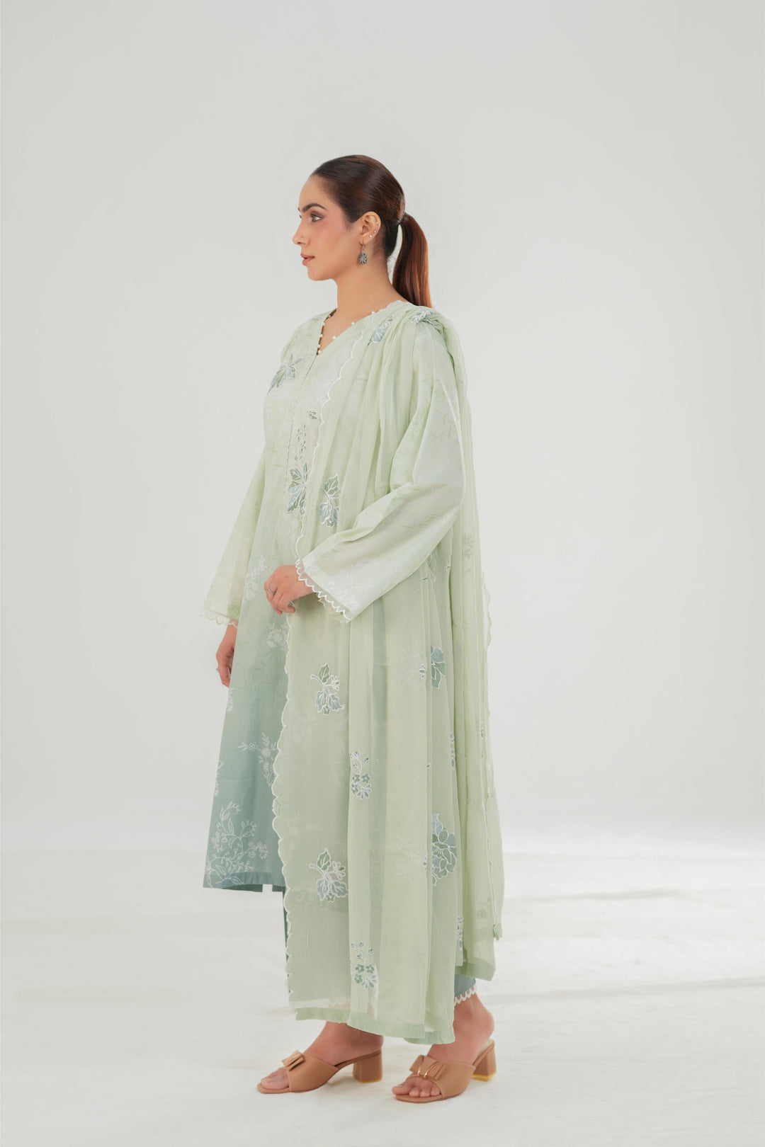 Cloud Green - Cross Stitch Embroidered Lawn Stitched