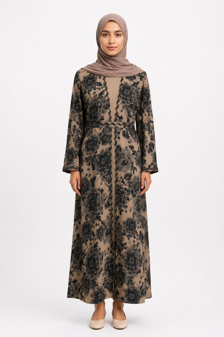 Monochrome Bloom Abaya