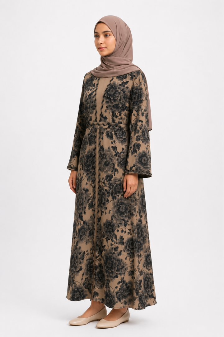 Monochrome Bloom Abaya