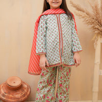 Swiss Lawn Digital Printed Mint & Blue Stitched Suit - Ochre
