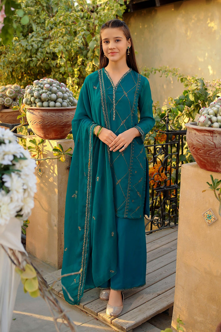 Chiffon Embroidered Green Stitched Suit - Ochre