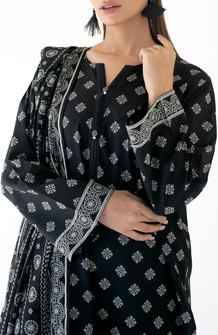 Lawn Black Unstitched Suit - Orient