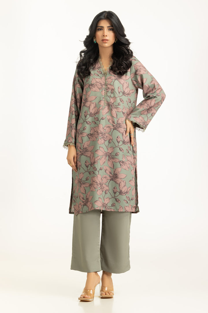 Cotton Viscose Khaddar Green Stitched Suit - Gul Ahmed
