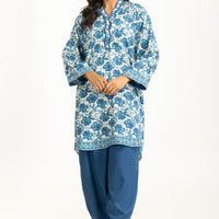 Cotton Viscose Printed White Blue Stitched Suit - Gul Ahmed